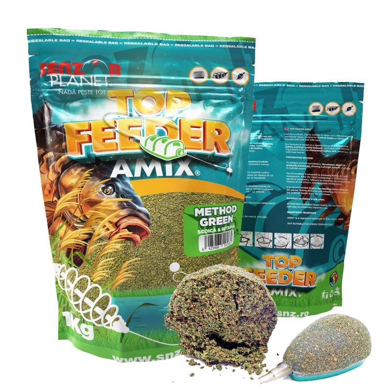 top feeder amix method green 1kg 1037 2 16933836610621 Groundbait Senzor Top Feeder Amix 1kg - imagine 3